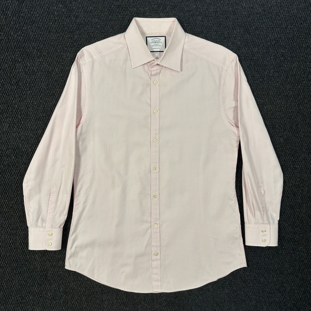 Charles Tyrwhitt Dress Shirt Mens 16 33 Extra Slim Fit Pink Striped Long Sleeve